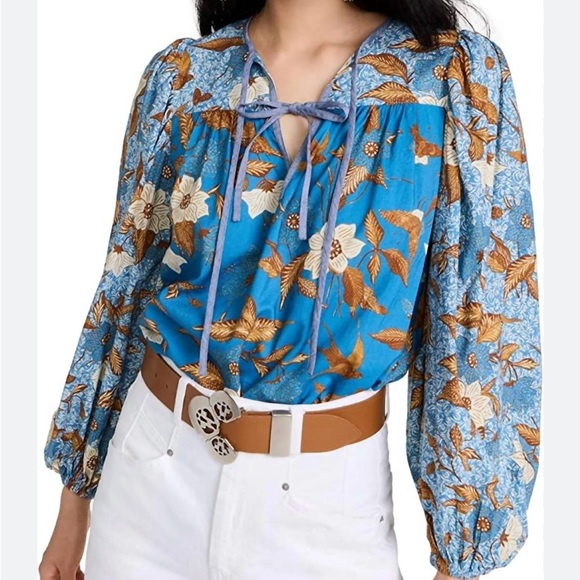 NWT Ulla Johnson Joanie blue patterned blouse - Picture 1 of 2